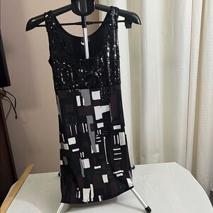 Vanity Black and White Sequin Mini Dress